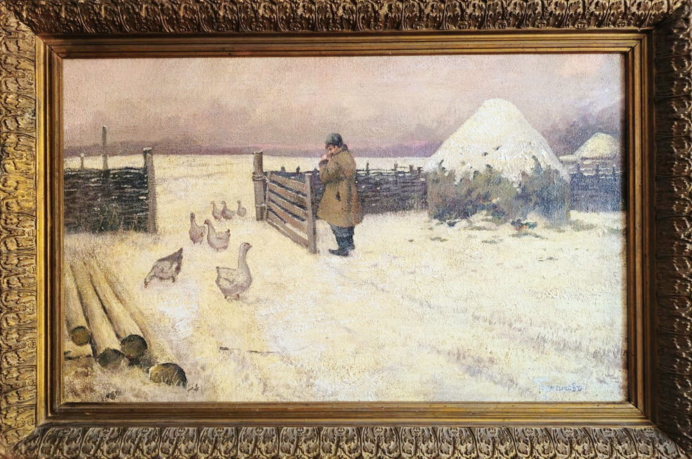 Старинная копия с картины М. М. Гермашева. "Снег выпал".