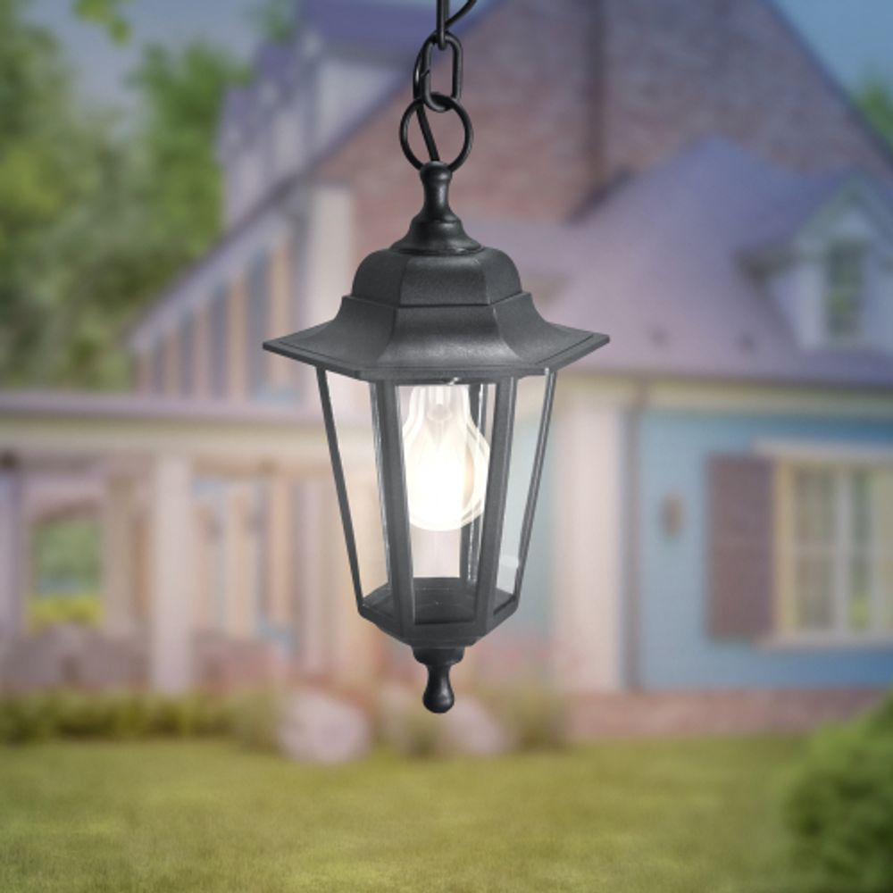 Садово-парковый светильник ЭРА НСУ 06-60-001 черный 6 гранный подвесной IP44 Е27 max60Вт