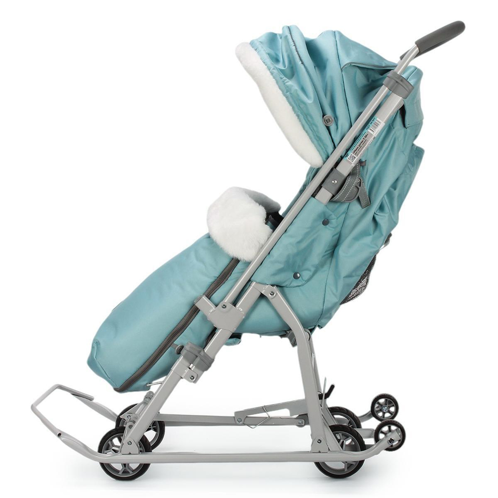 Санки-коляска "Ника детям 7-5" мятный с шишкой (серый каркас)