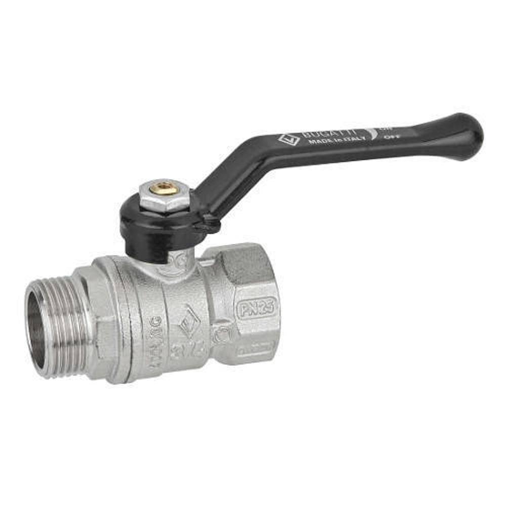 Кран шаровой Bugatti Arizona 605 - 3/4" (НР/ВР, PN25, Tmax 120°C, ручка-рычаг черная алюминиевая)