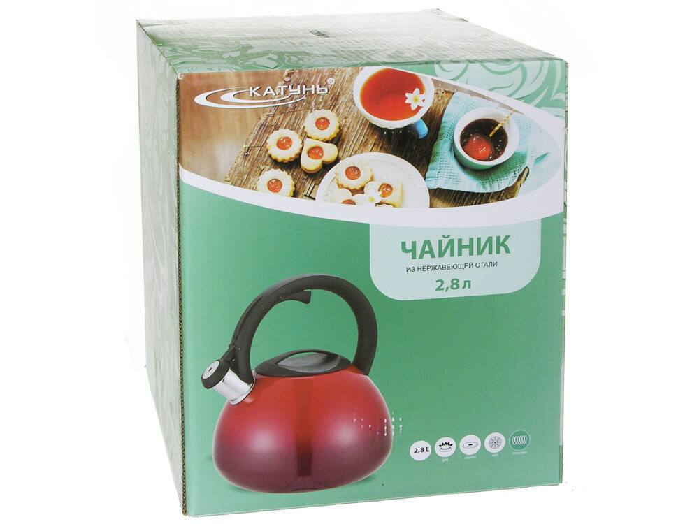 Чайник 2,8л со свистком, индукция, двухцветный, бордовый с красным