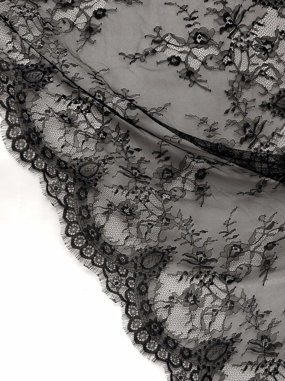 Кружево шантильи черное неэластичное ширина 70 см купон 2.9 м