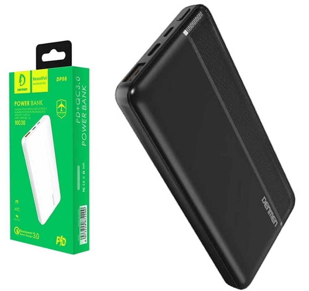 Портативный аккумулятор DENMEN DP08 10000 mAh PD 20W+QC 3.0  (черный)