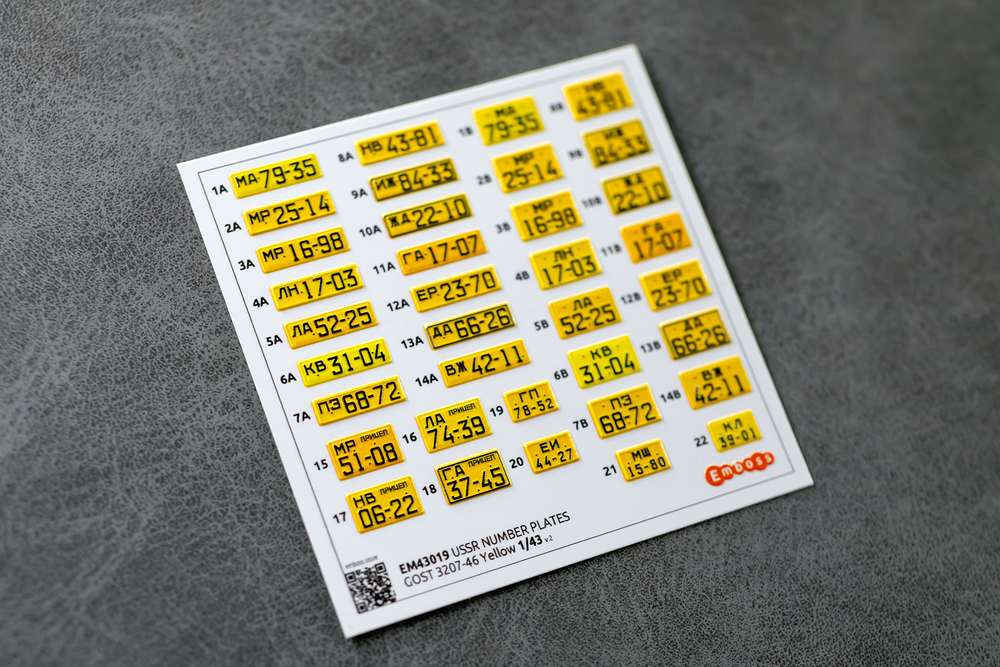 USSR (Soviet) yellow vehicle registration plates after 1946 (3D decal)