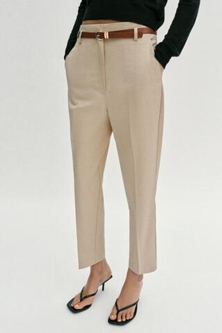 ZARA БРЮКИ С ВЫСОКОЙ ПОСАДКОЙ И РЕМНЕМ, СВЕТЛЫЙ ЖЕЛТО-КОРИЧНЕВЫЙ