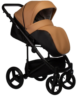 Детская коляска Indigo Tour Eco 3 в 1 с автокреслом Avionaut Cosmo Te05 черная кожа+рыжая кожа