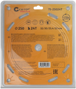 Диск пильный по дереву с тефлоновым покрытием 24Т, CUTOP Profi plus, 250 х 1,8/2,6 х 32/30/25,4/20 мм 75-25024Т