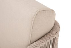 "Канны" левый модуль плетеный из роупа, основание дуб, роуп бежевый круглый, ткань бежевая 052