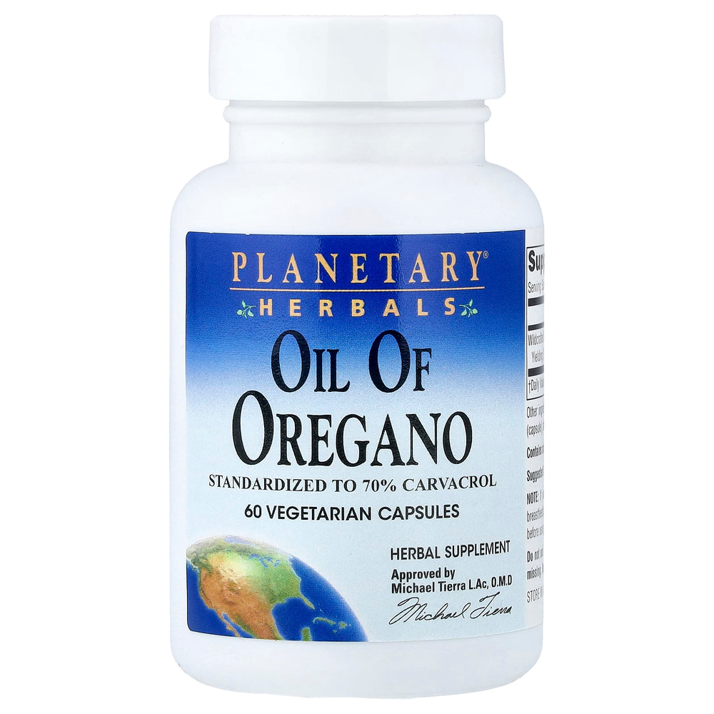 Planetary Herbals, масло орегано, 60 вегетарианских капсул (45 мг в 1 капсуле)
