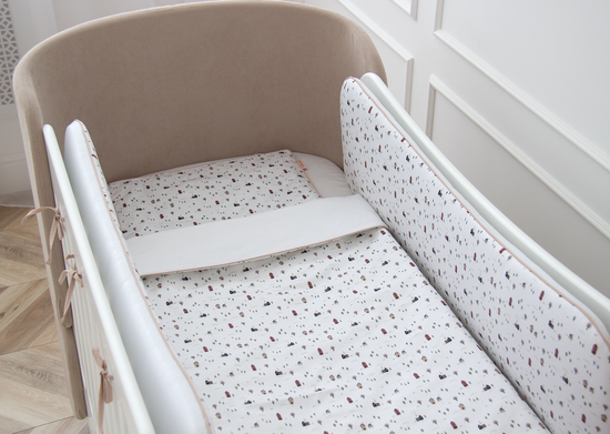 Мягкие бортики для кроватки KIDI soft "Домики" (кант, сатин)