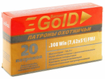 Патрон 7,62х51 БПЗ GOLD оболочка 10,9г латунь, коробка 20 шт.