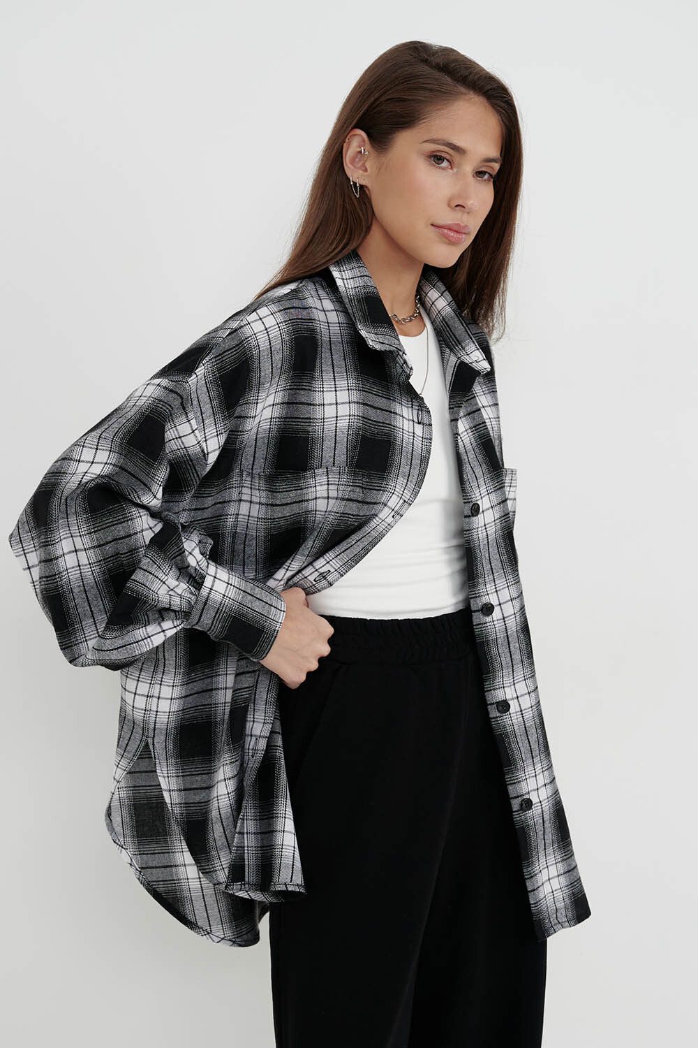 Рубашка из фланели в серо-черную клетку