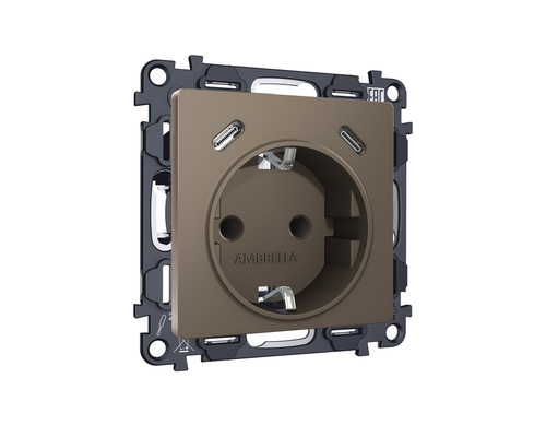 MA640510 Комплект механизма электрической розетки 2USB С+C 20W с/з на винтовых зажимах 16A-250V ALFA Темная бронза матовый QUANT (AP6405, VM165)