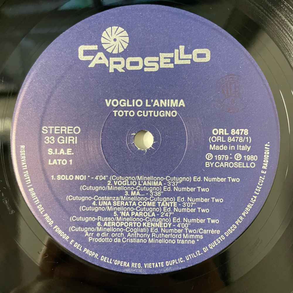Винтажная виниловая пластинка LP Toto Cutugno Voglio L'Anima (Италия 1980) Soli
