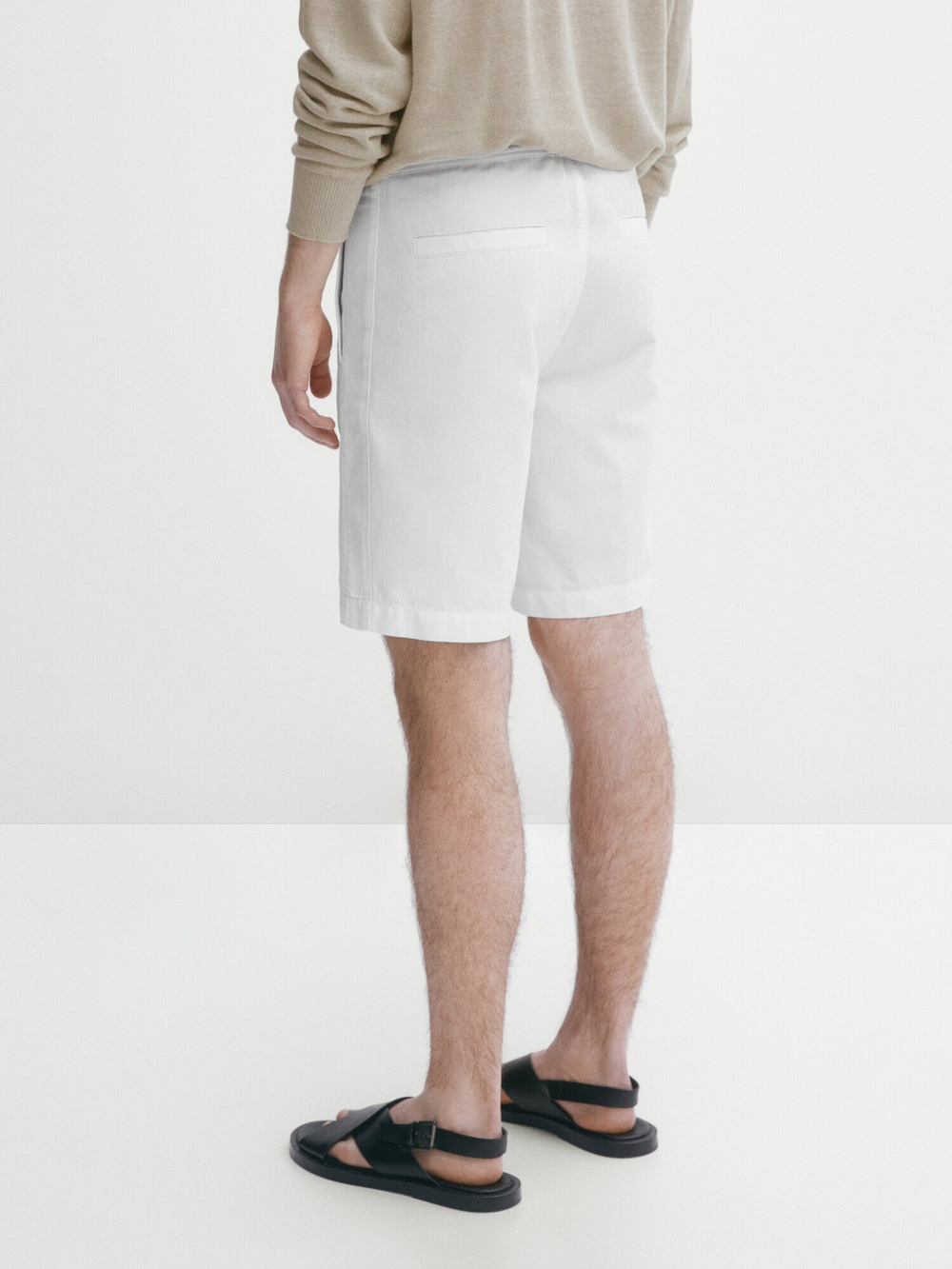 Massimo Dutti Шорты из хлопка и льна на шнурках, натуральный, кремовый