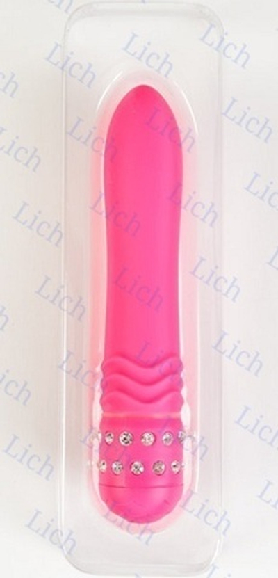 Розовый вибромассажёр с кристаллами на основании