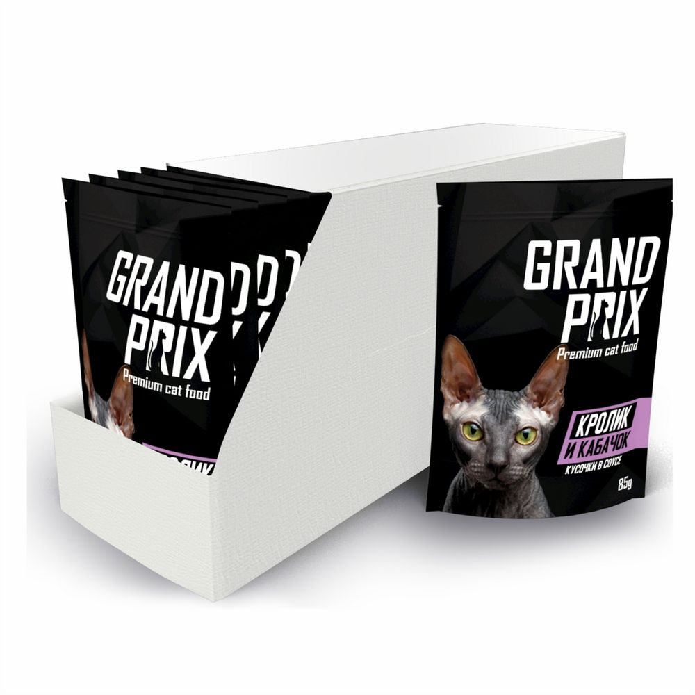 Паучи Grand Prix для кошек кусочки в соусе кролик и кабачок 85 г х 24 шт