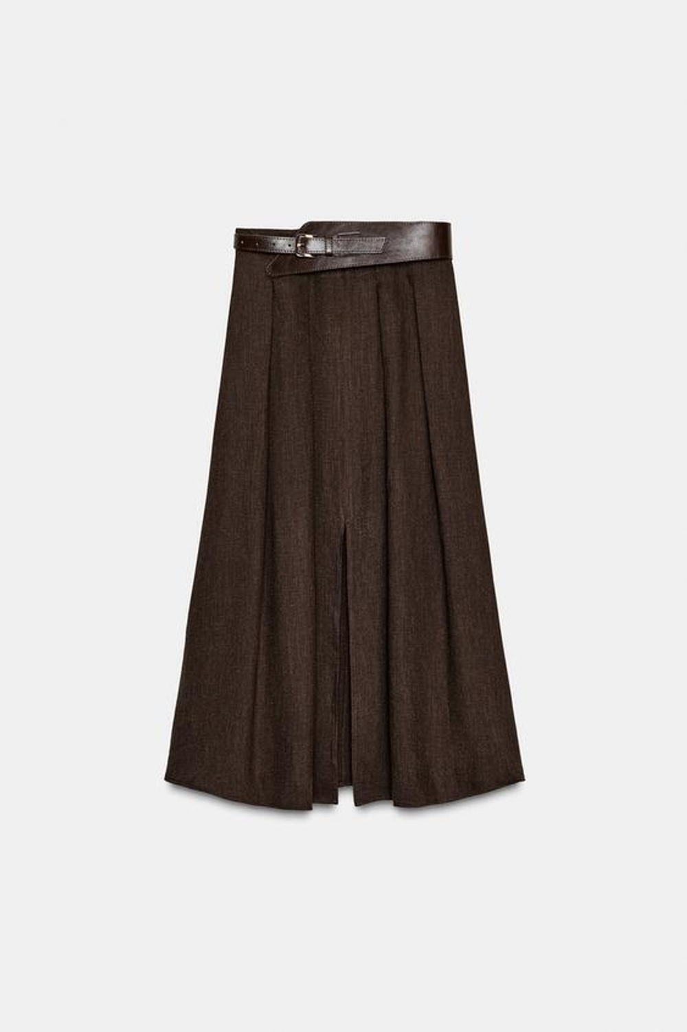 ZARA ЮБКА МИДИ С РЕМНЕМ, КОРИЧНЕВЫЙ