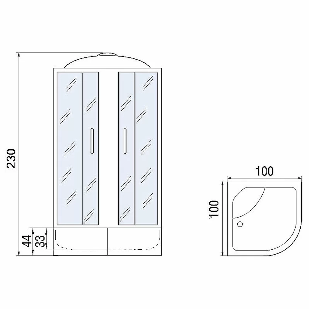 Душевая кабина Мономах XL 100x100x44 С МЗ 10000012115 стекло прозрачное с рисунком мозаика/профиль хром