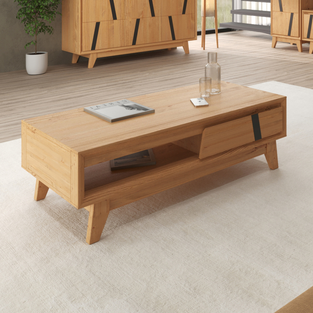 Стол журнальный ALINA из дерева, цвет светлое дерево/ черный