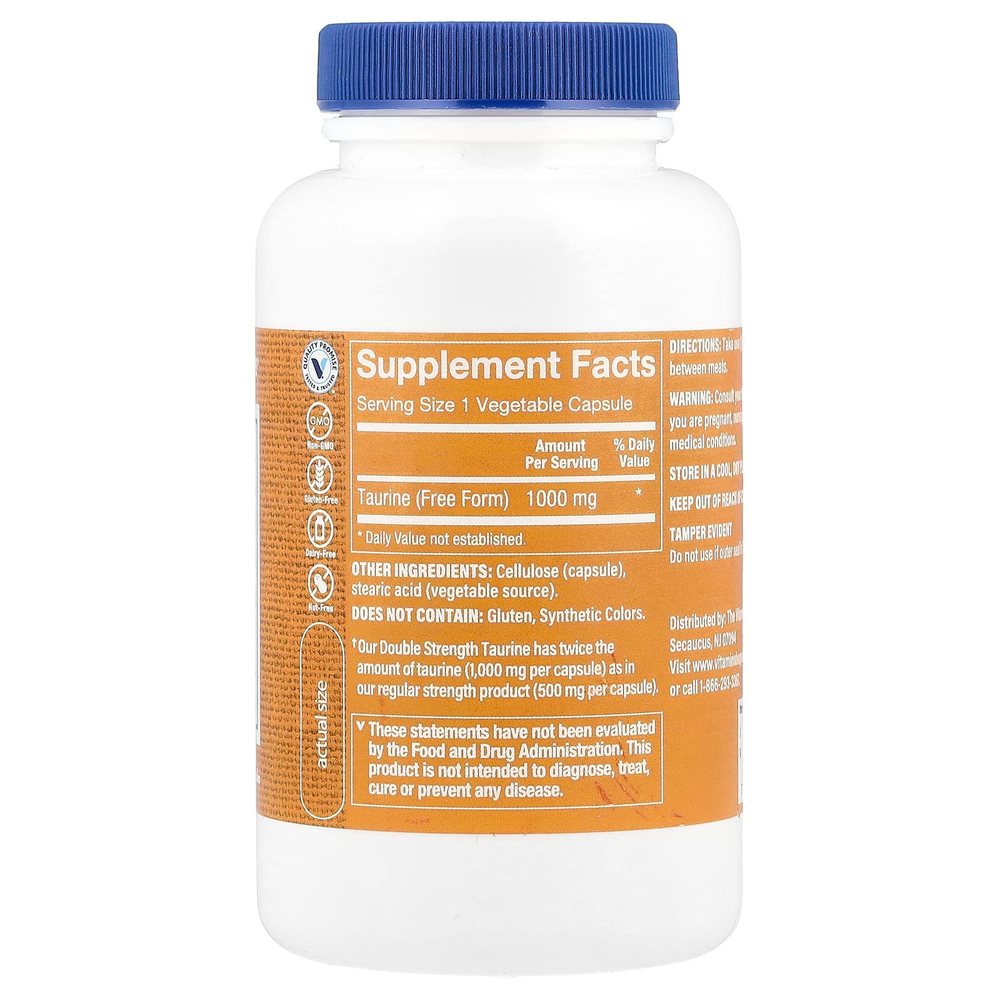 The Vitamin Shoppe, таурин, 1000 мг, 100 растительных капсул
