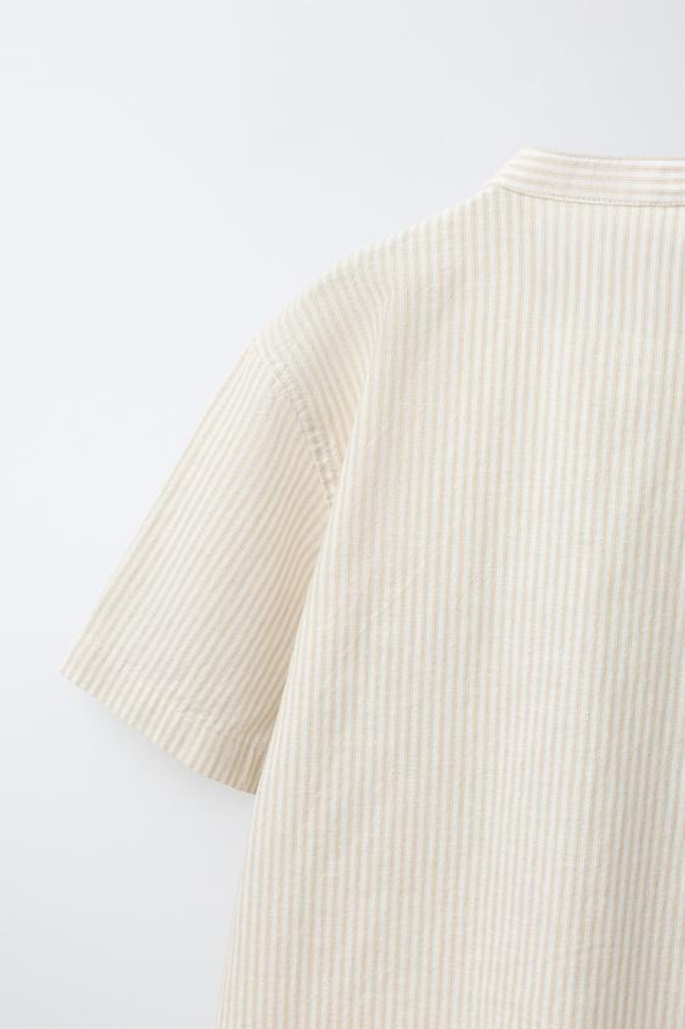 ZARA РУБАШКА ИЗ ХЛОПКА И ЛЬНА В ПОЛОСКУ, ПЕСОЧНЫЙ