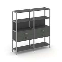 Shelf System Двухсекционный стеллаж четырехярусный с ящиками SN.STM-422 Антрацит/Металл Серый 1590*4