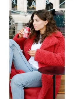 Шуба чебурашка пальто тедди из шерсти, красная, SilverFox