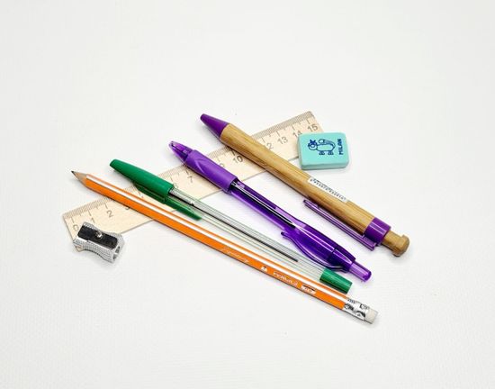 Школьный пенал с 2 отделениями, сиреневый, 11 предметов