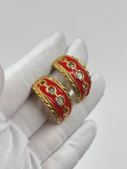 Серьги полукольца с красной эмалью