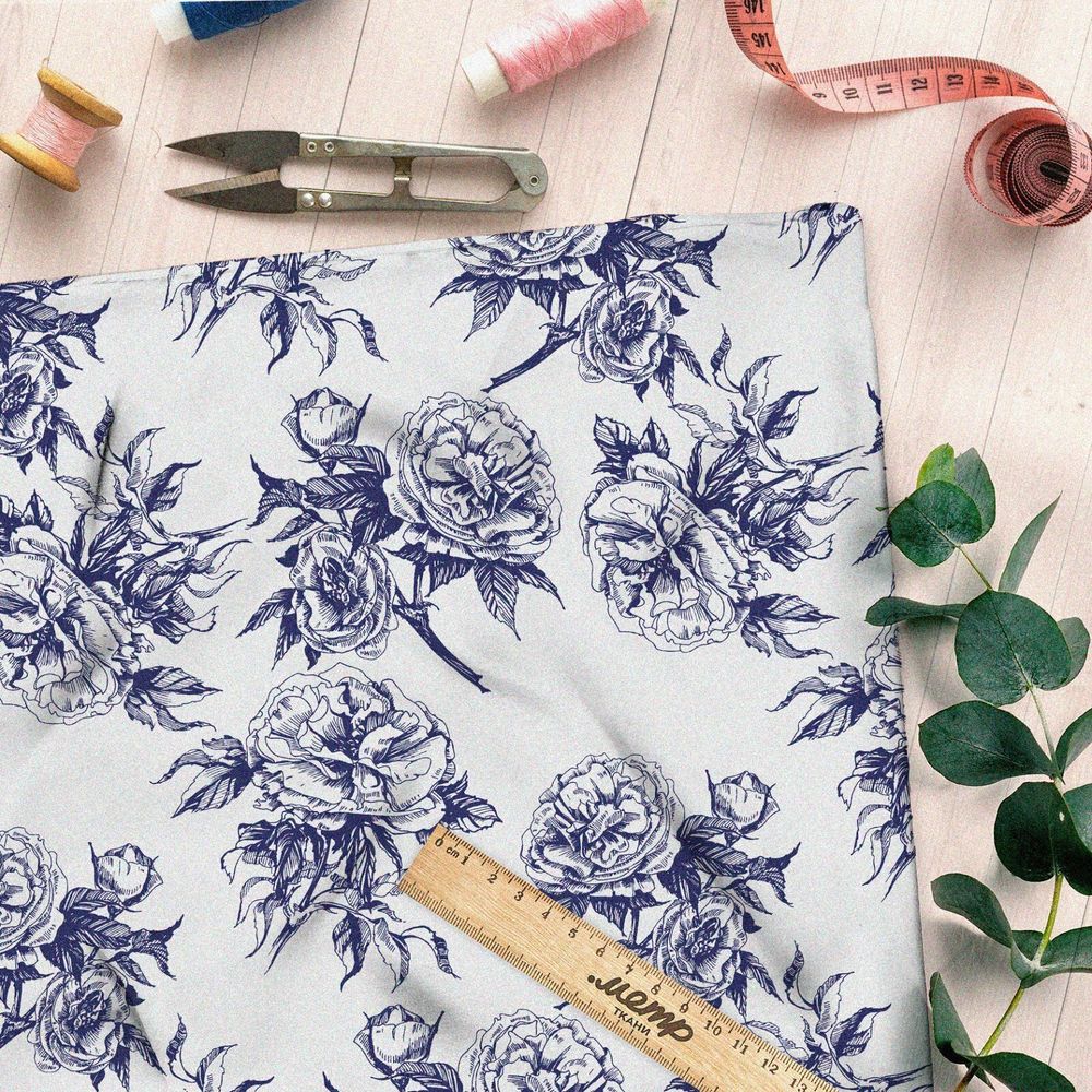 Ткань мембрана синие контуры цветов