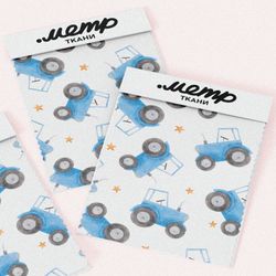 Ткань блэкаут синий трактор