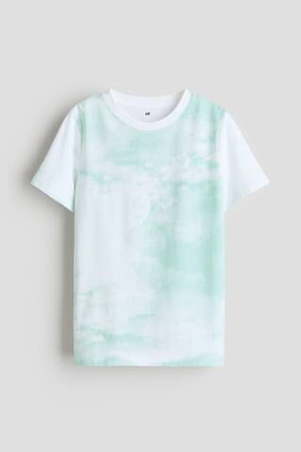 H&M Футболка из хлопка с принтом, светло-бирюзовый