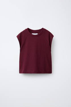 ZARA БАЗОВАЯ ФУТБОЛКА С РУКАВАМИ РЕГЛАН, БУРГУНДИ