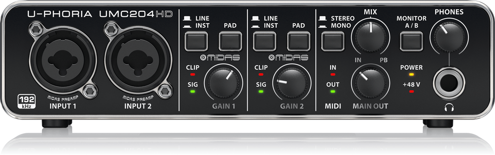 Behringer UMC204HD внешний аудио интерфейс, 24 бит/192кГц, 2 вх./4 вых., USB