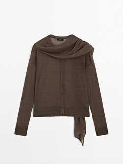 Massimo Dutti Кардиган из смесового льна с платком, коричневый