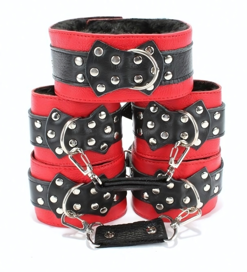 Набор красно-черных фиксаторов с меховым подкладом (Цвет: красный с черным)