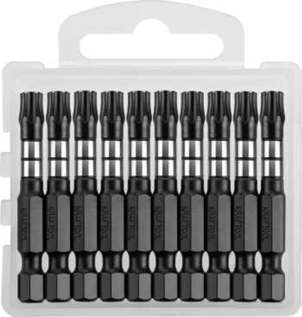 Биты, тип хвостовика E 1/4, TX30, 50мм, 10шт, в пластиковом боксе, KRAFTOOL Impact Pro, TORX, 26195-30-50-S10