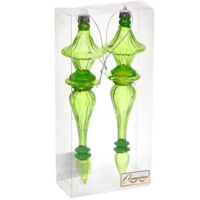 Елочные украшения «Изящные переливы» 4.5*4.5*19 см (набор 2 шт), Зеленый