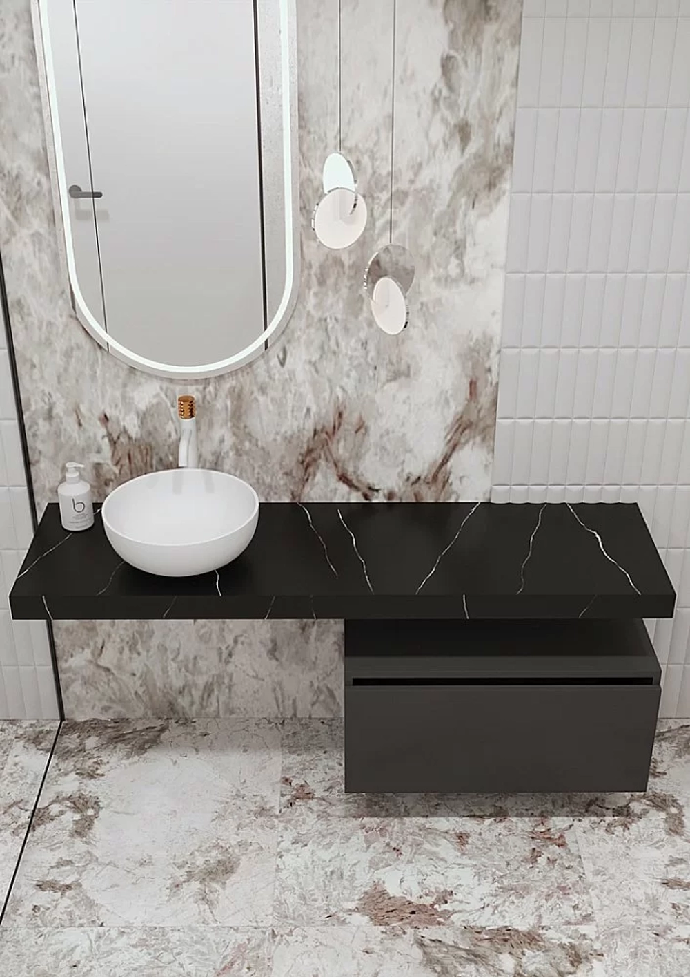 Тумба с раковиной и столешницей Armadi Art Flat 80 антрацит матовый