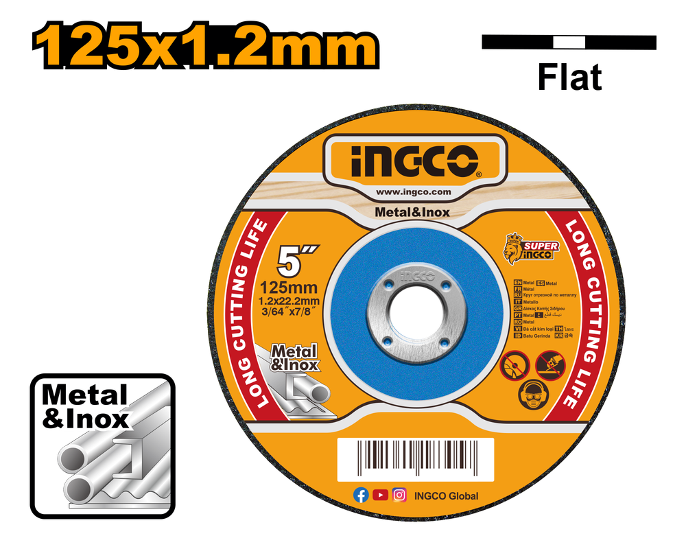 Круг отрезной по металлу INGCO MCD121251 125х1,2х22,2 мм Metal/Inox