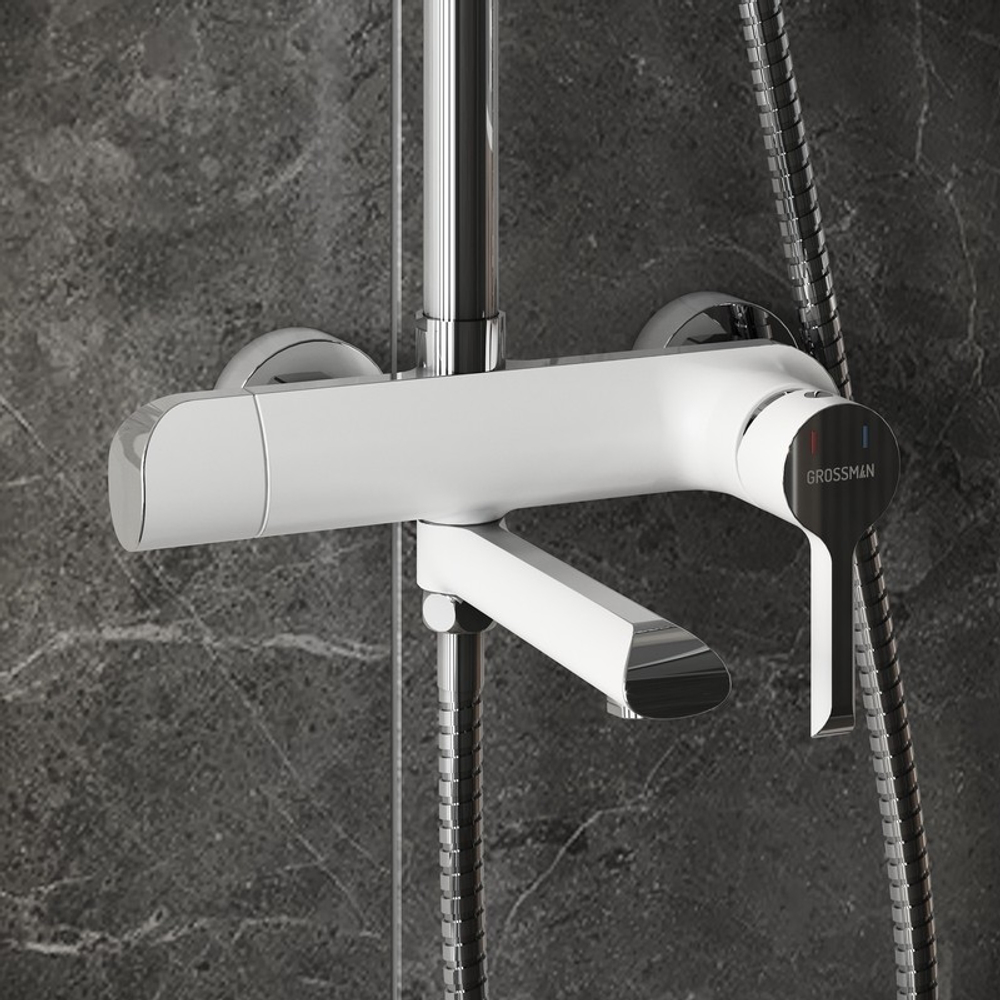 Душевая стойка Grossman Alba 500.K35.06.100/000 с верхним душем,ручной лейкой и смесителем,хром с белым,1 место