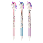 Ручка шариковая Alingar "Единорожка", 0,7 мм, 3-х цветная (син., черн., красн.), автоматическая, резиновый грип, пластикоый цветной корпус, карт. уп.