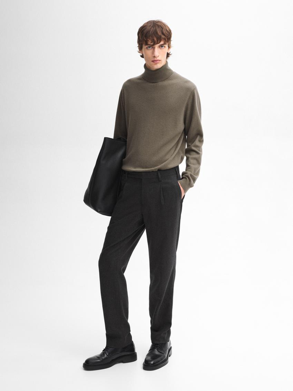 Massimo Dutti Свитер из смесовой шерсти, светлый хаки