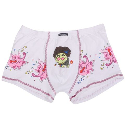 Мужские трусы-боксеры с забавным принтом - слонами и черепахой (Размер: L) (Цвет: белый)