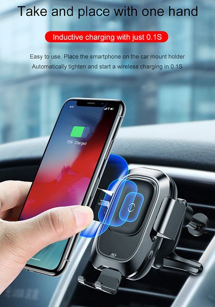 Автомобильный держатель Baseus Smart Vehicle Bracket Wireless Charger (WXZN-01) для смартфона (Black)