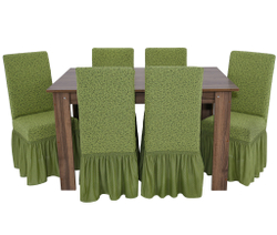 Чехол на стул с оборкой Жаккард, цвет Зеленый Светлый, Набор 4 шт.