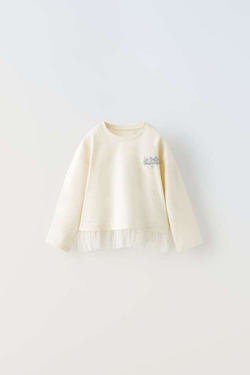 ZARA ФУТБОЛКА С ВЫШИВКОЙ, ЭКРЮ