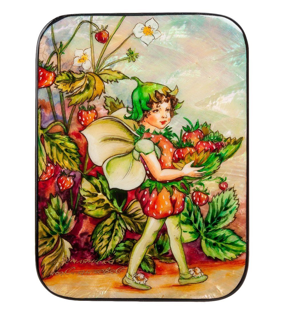 Народные промыслы ШК-40/ 5 Шкатулка «Земляника» исп. Силантьева