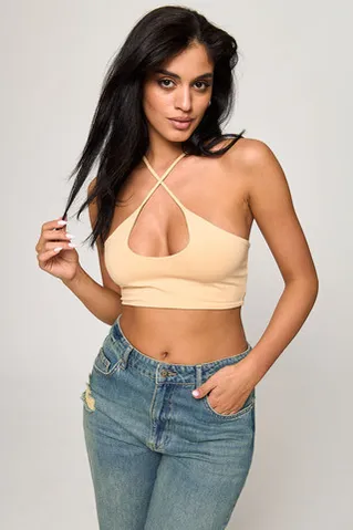 Топ с вырезом капля из хлопка цвета банан